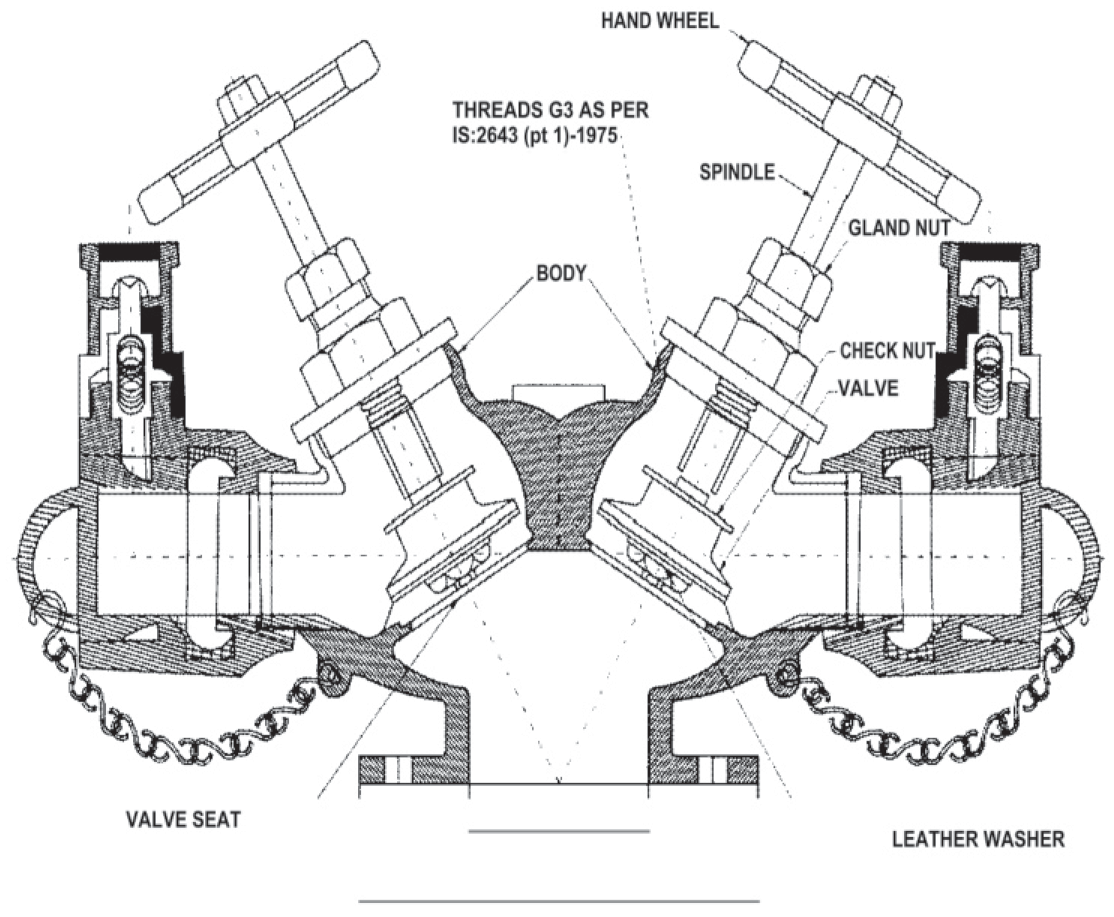 Double Outlet Landing Valve Technical Drawing